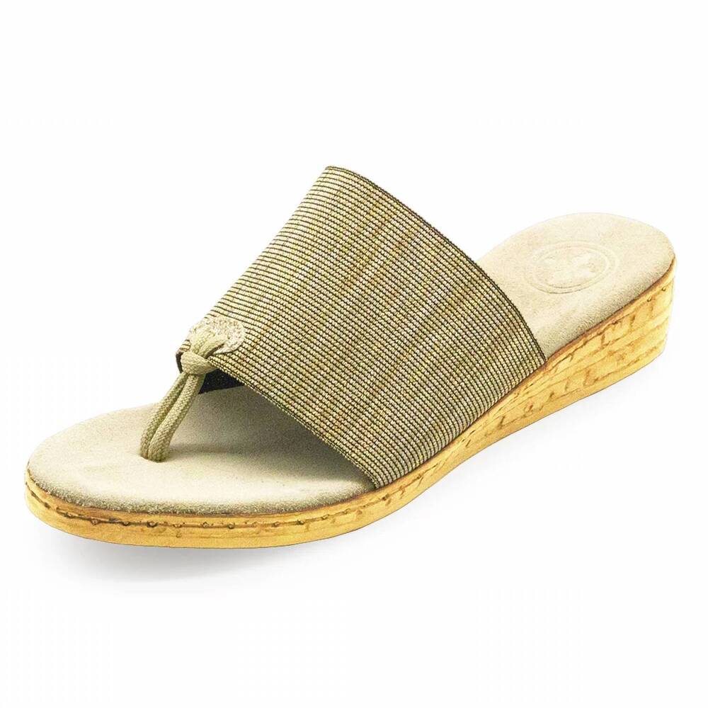 NEW CHARLESTON SHOE CO. women's iop slide sandals in beige metallic